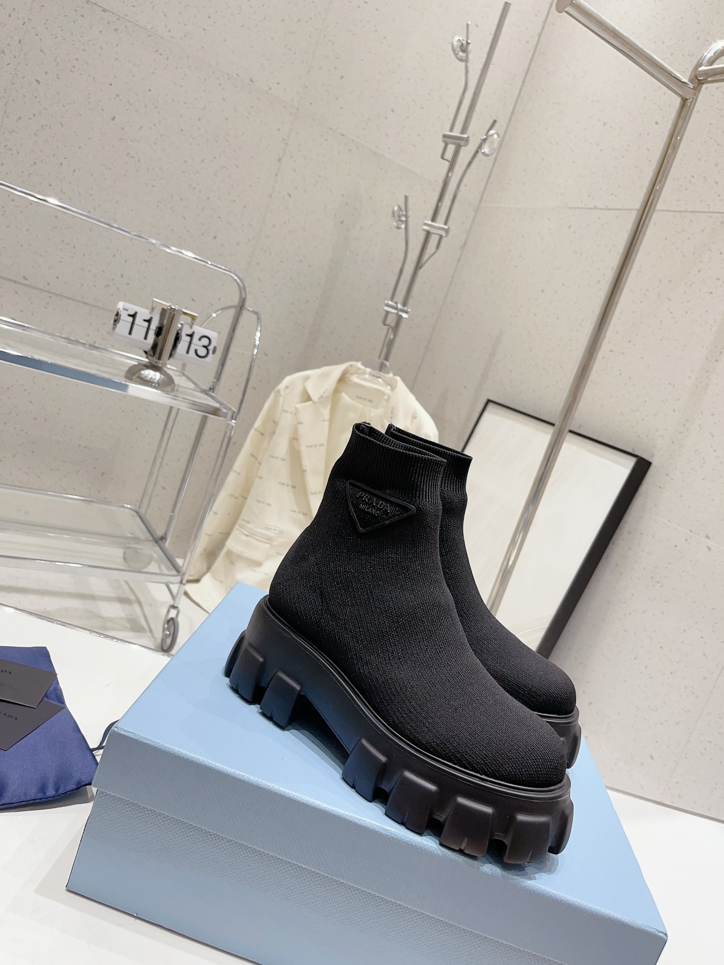 PRADA Monolith knit ankle boots