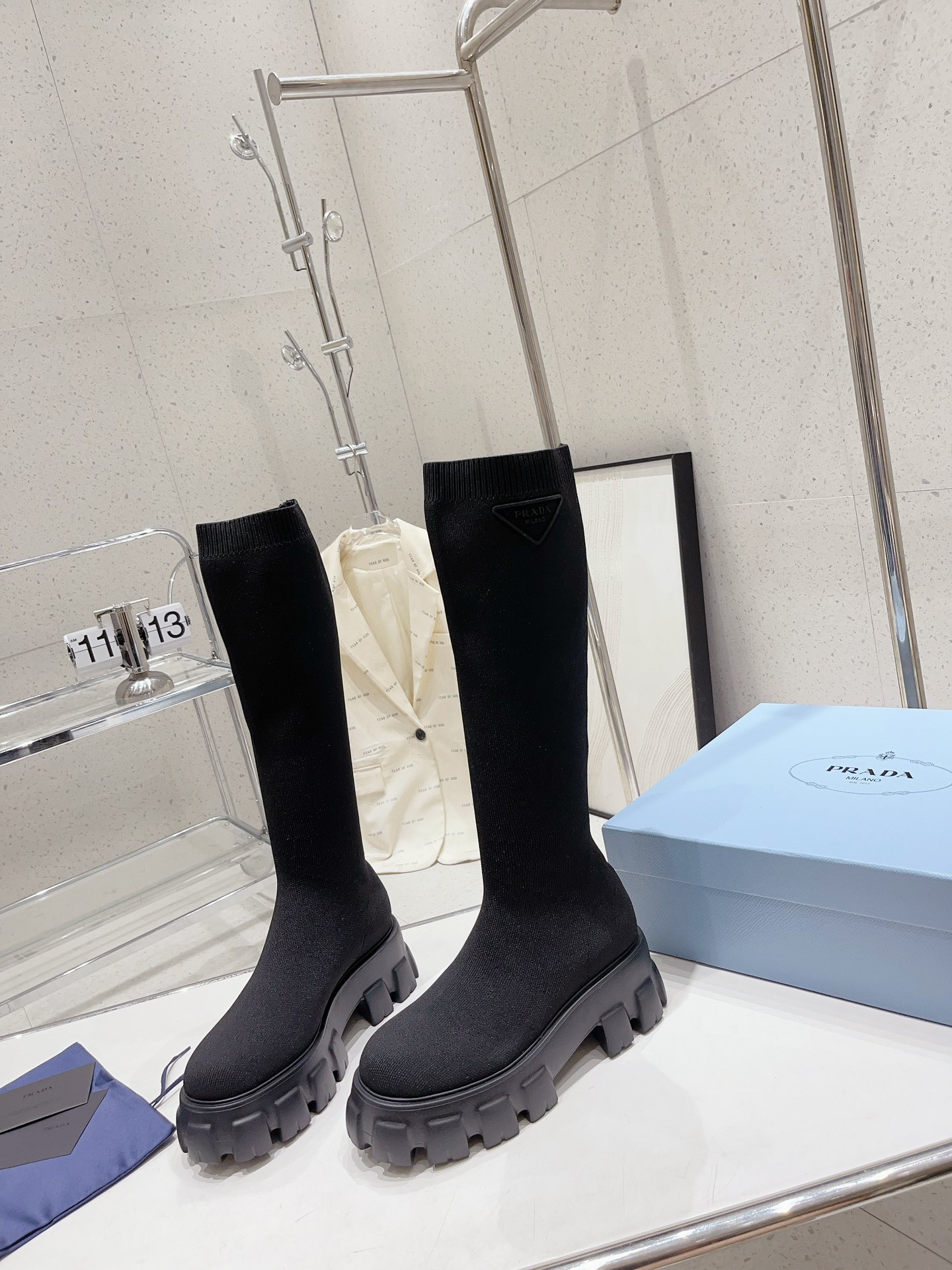 PRADA Monolith knit ankle boots