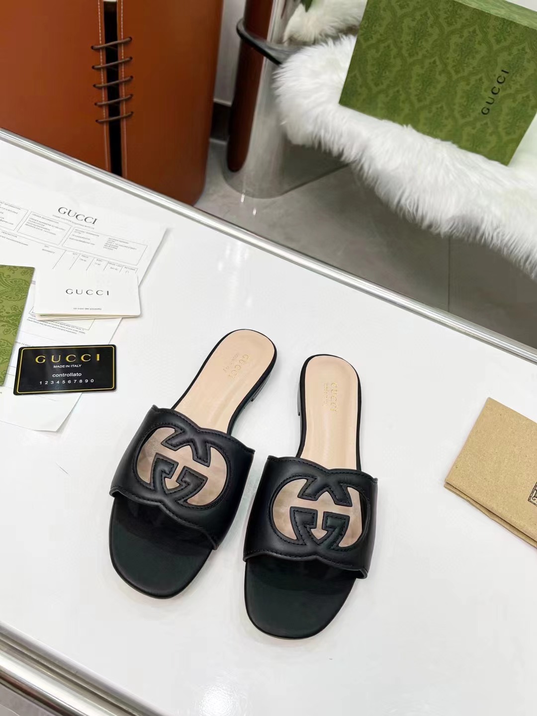 GUCCI Women's double G hollow slippers