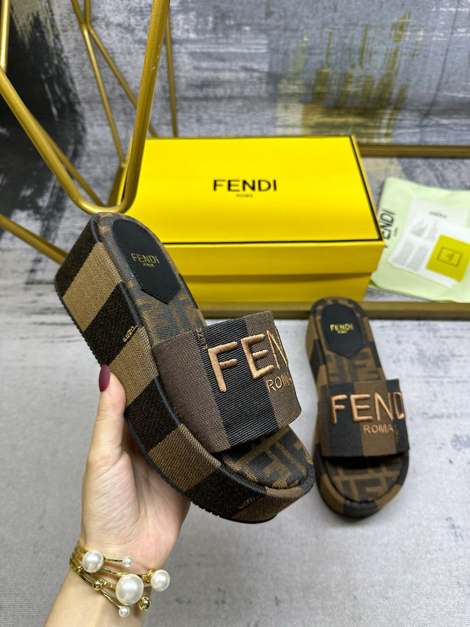 FENDI Sunshine Platform Slippers