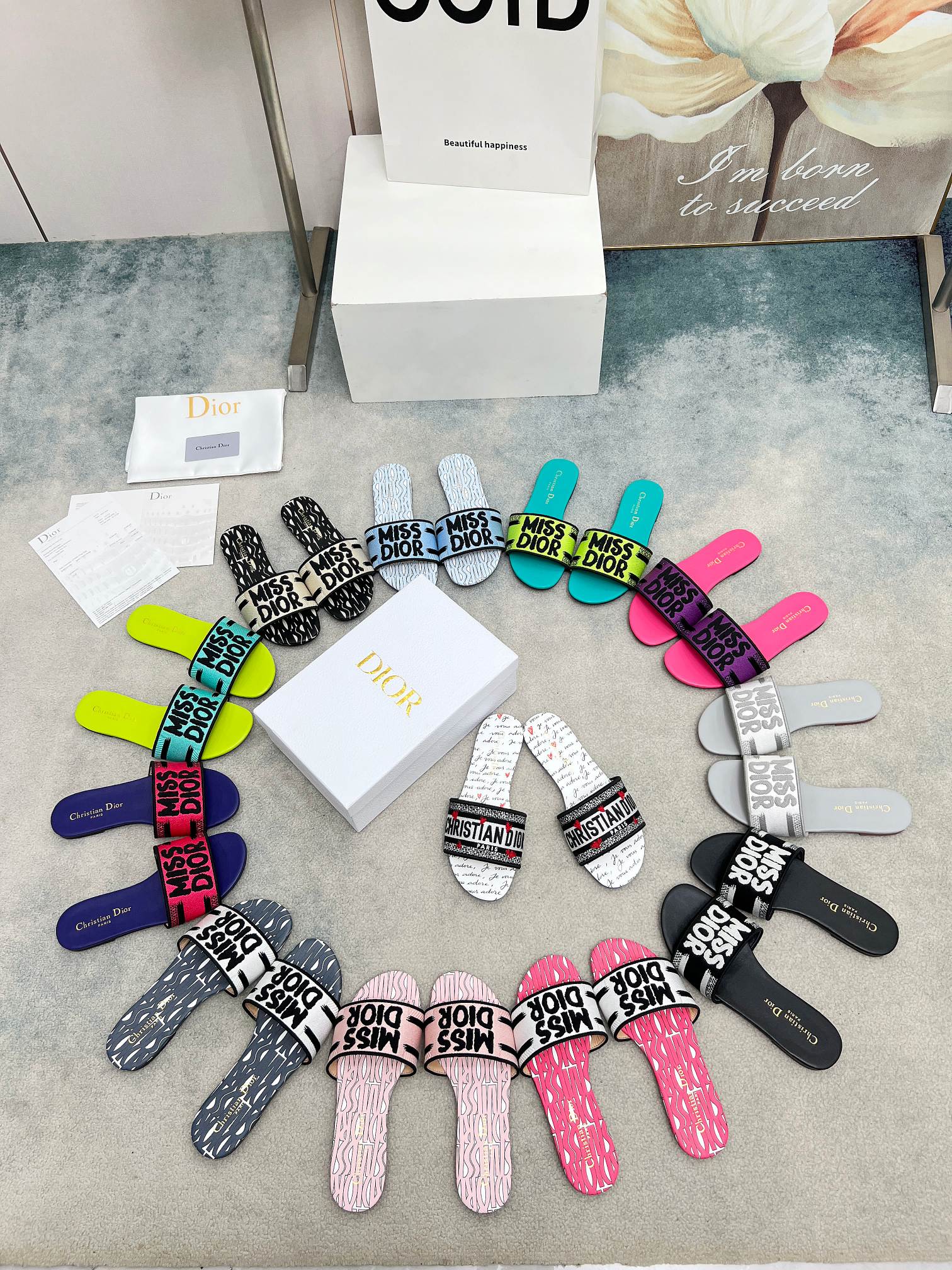 DIOR Latest Popular Miss Dior Graffiti Logo Embroidery SLIDES