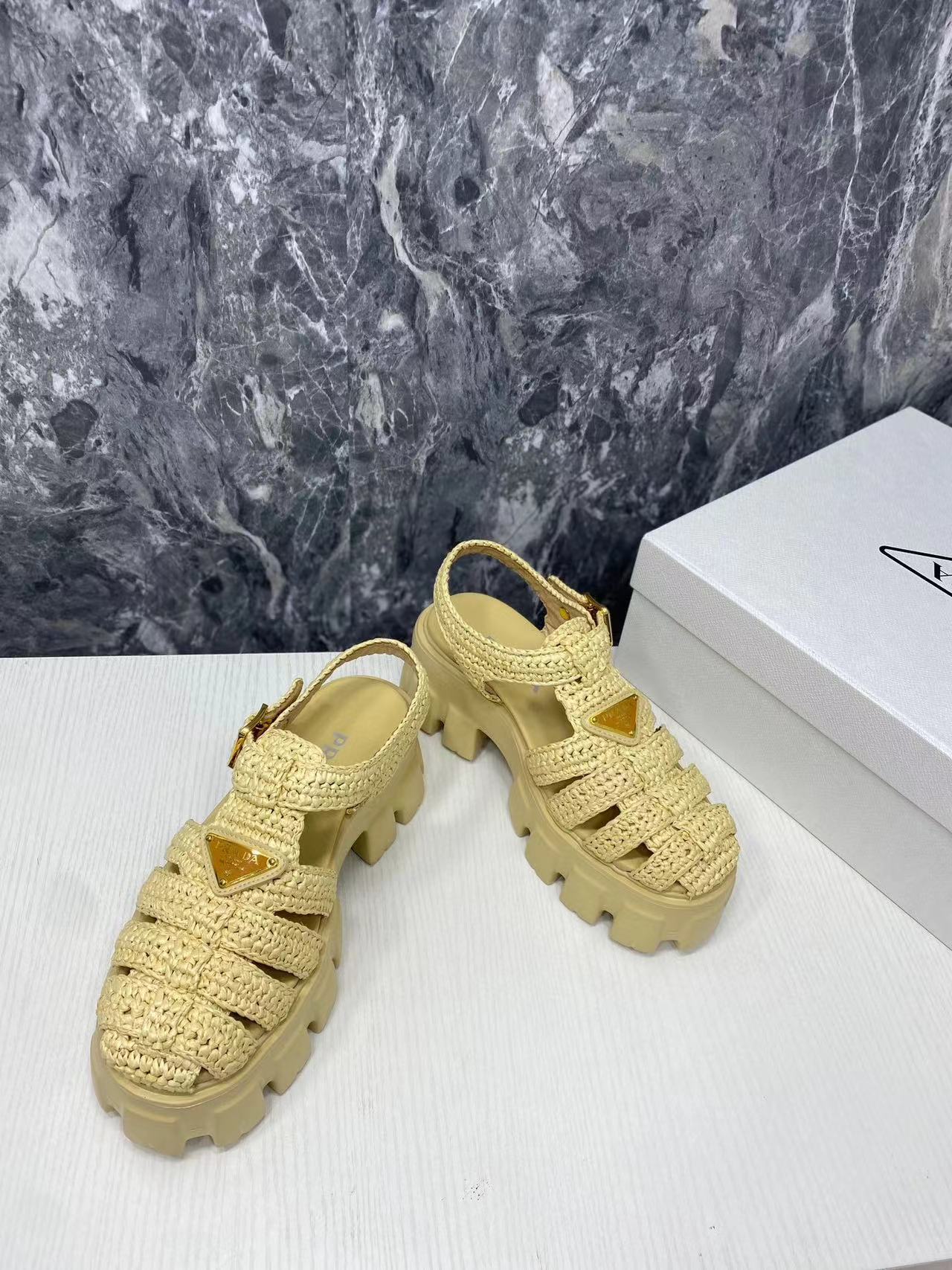 PRADA Roman Woven Thick Soled Rubber Sandals