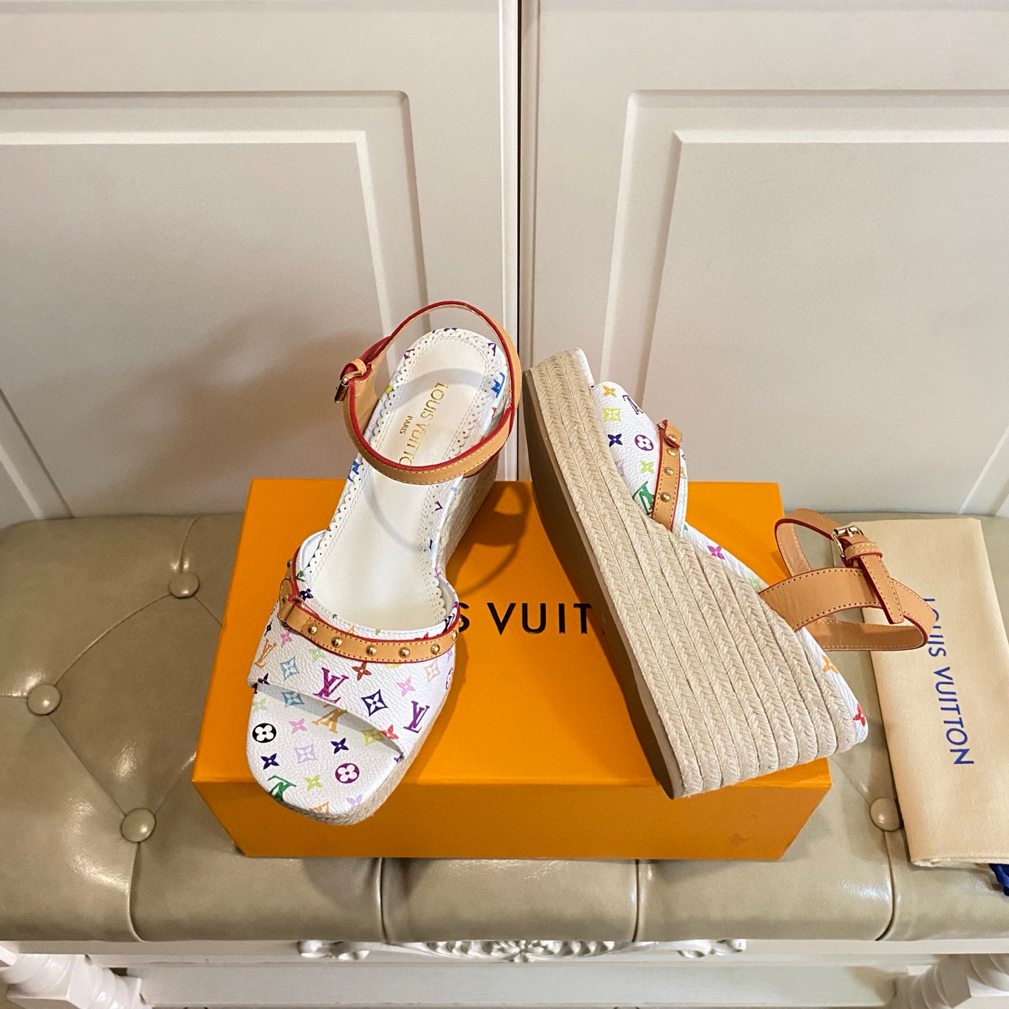 LV Wedge straw sandals