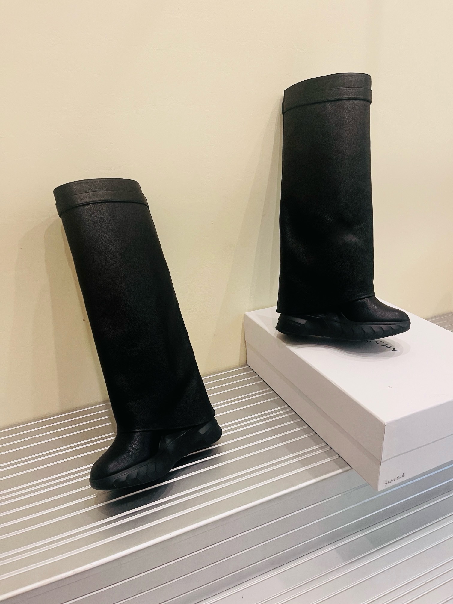 Givenchy Shark Lock Biker Leather Knee-high boots