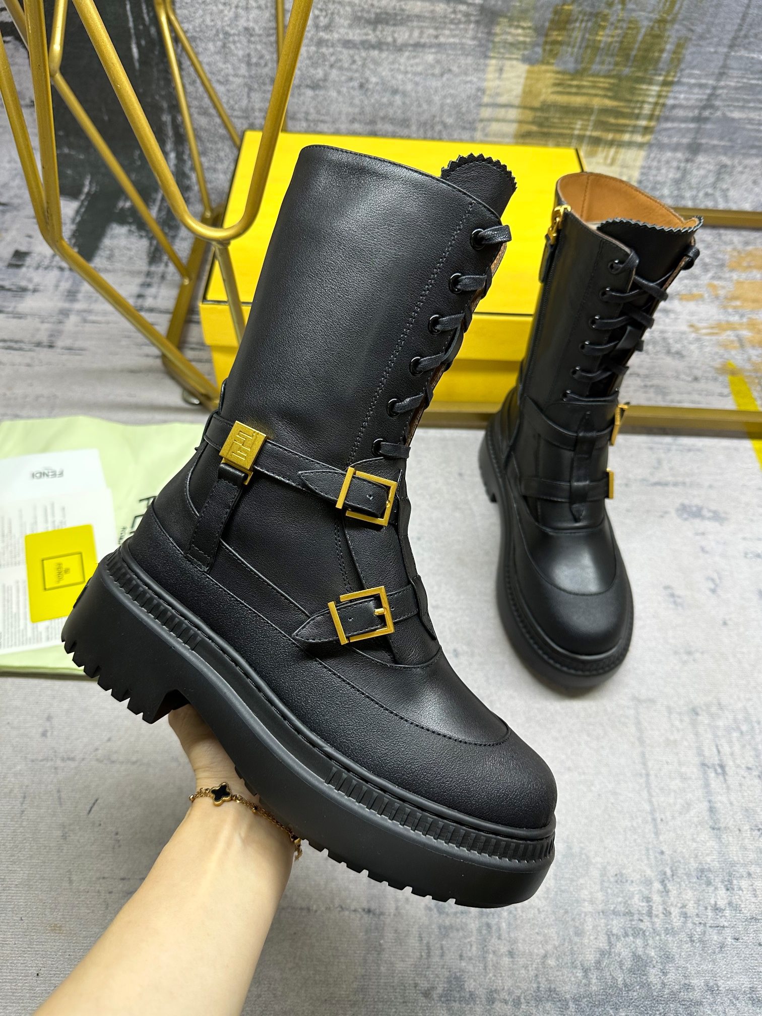 FENDI Delfina Black leather biker boots