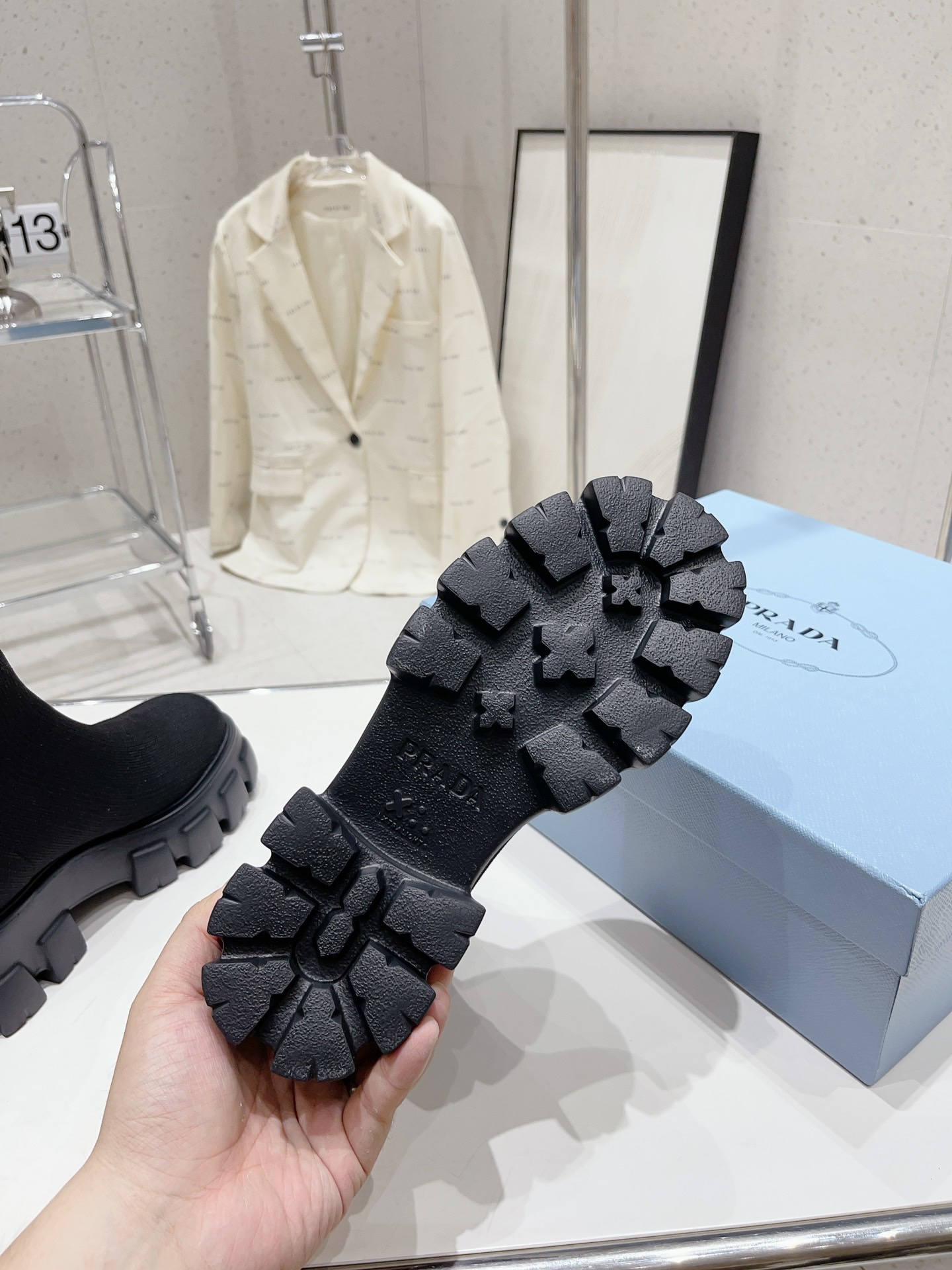 PRADA Monolith knit ankle boots