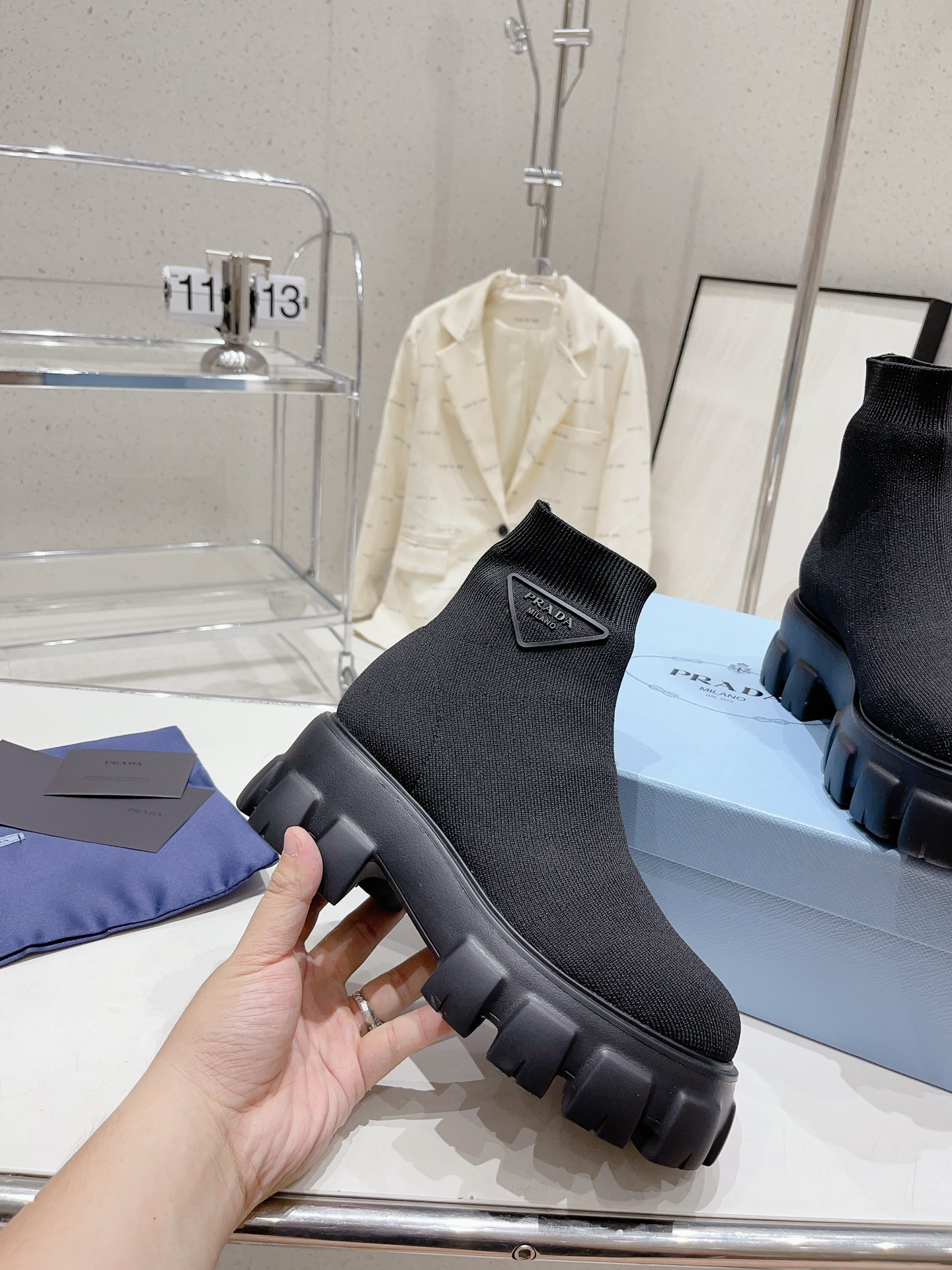 PRADA Monolith knit ankle boots