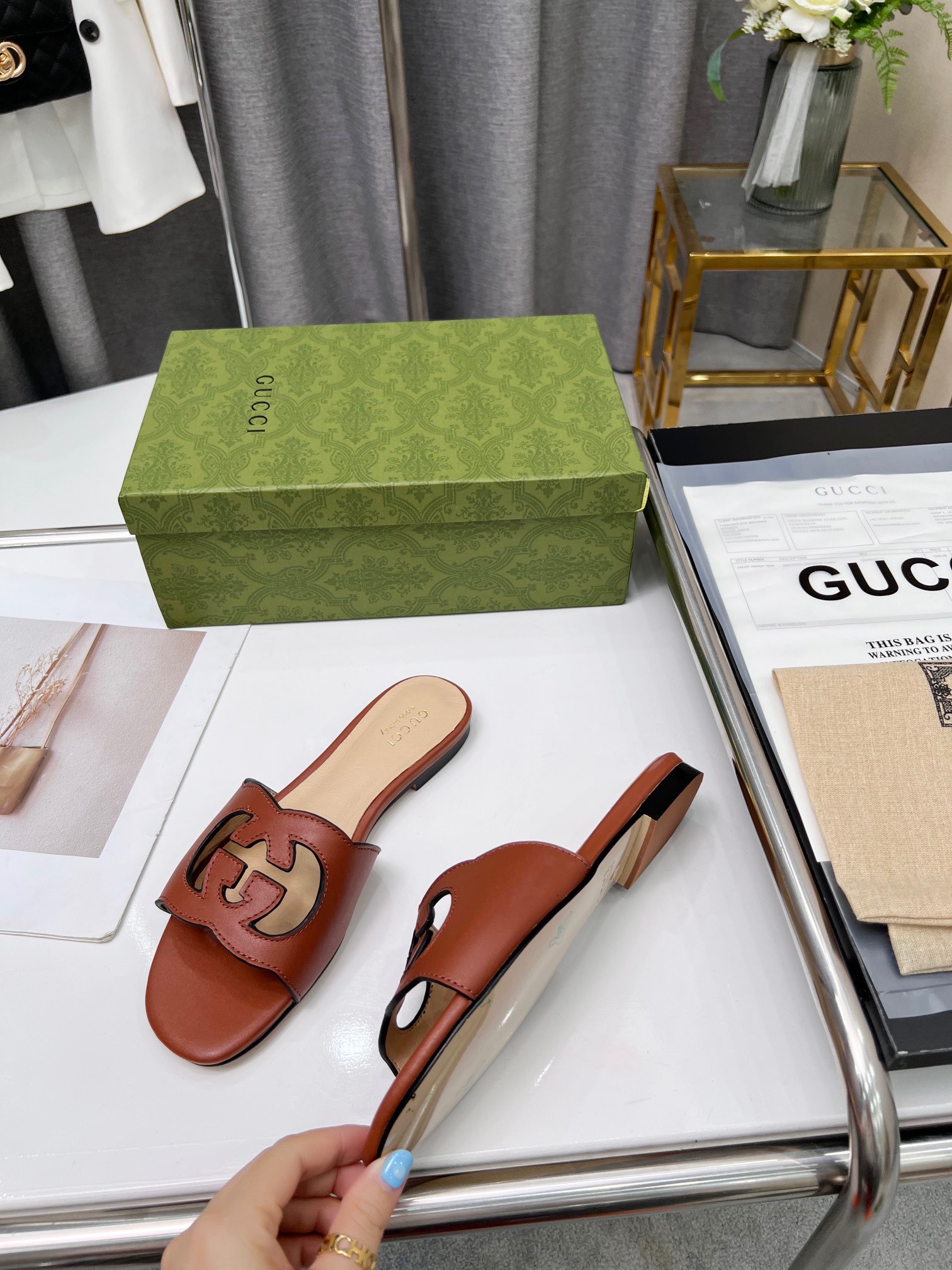 Gucci Women's interlocking double G hollow-out detail slippers