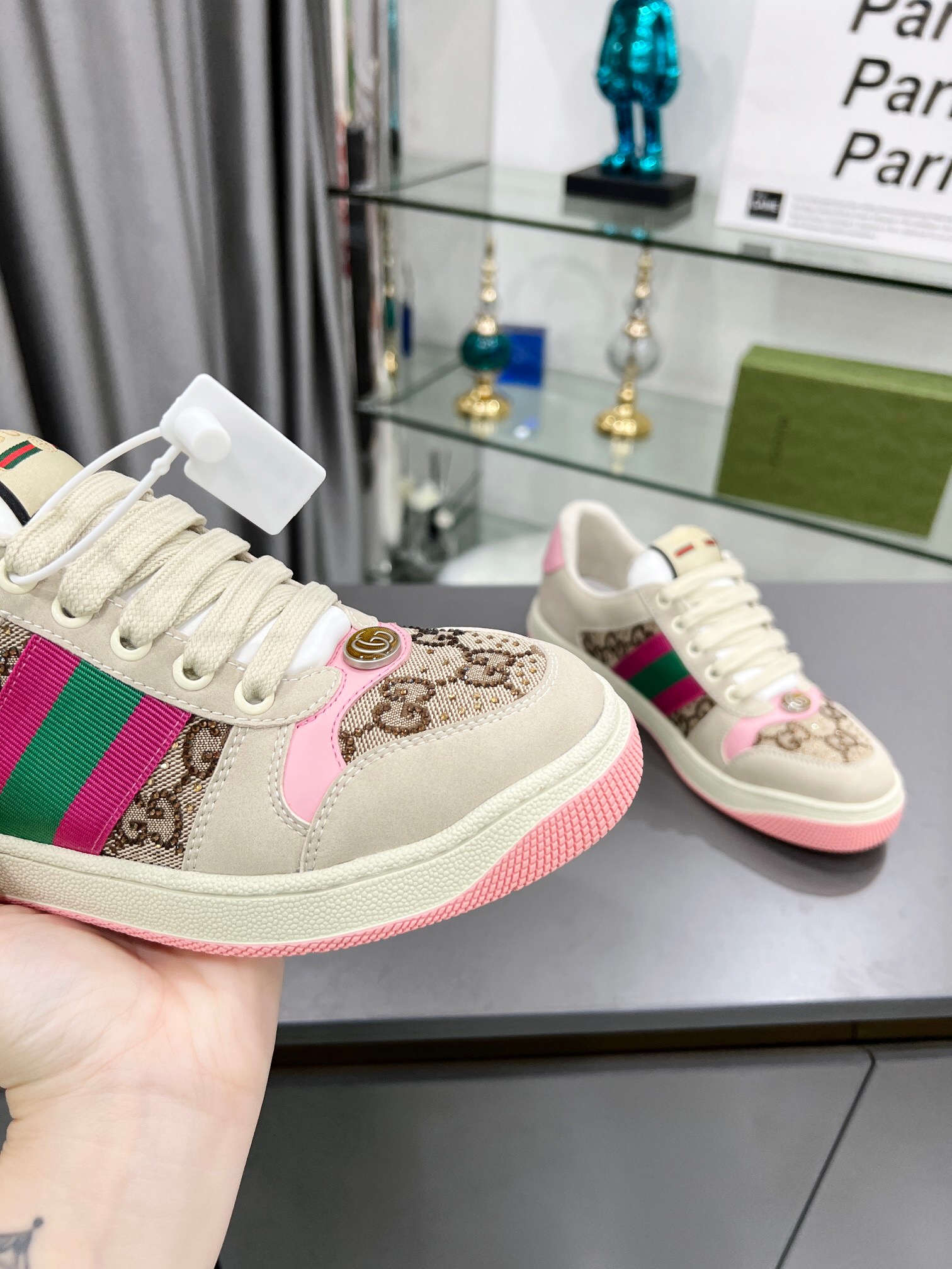 Gucci Screener series decorated crystal sneakers for women