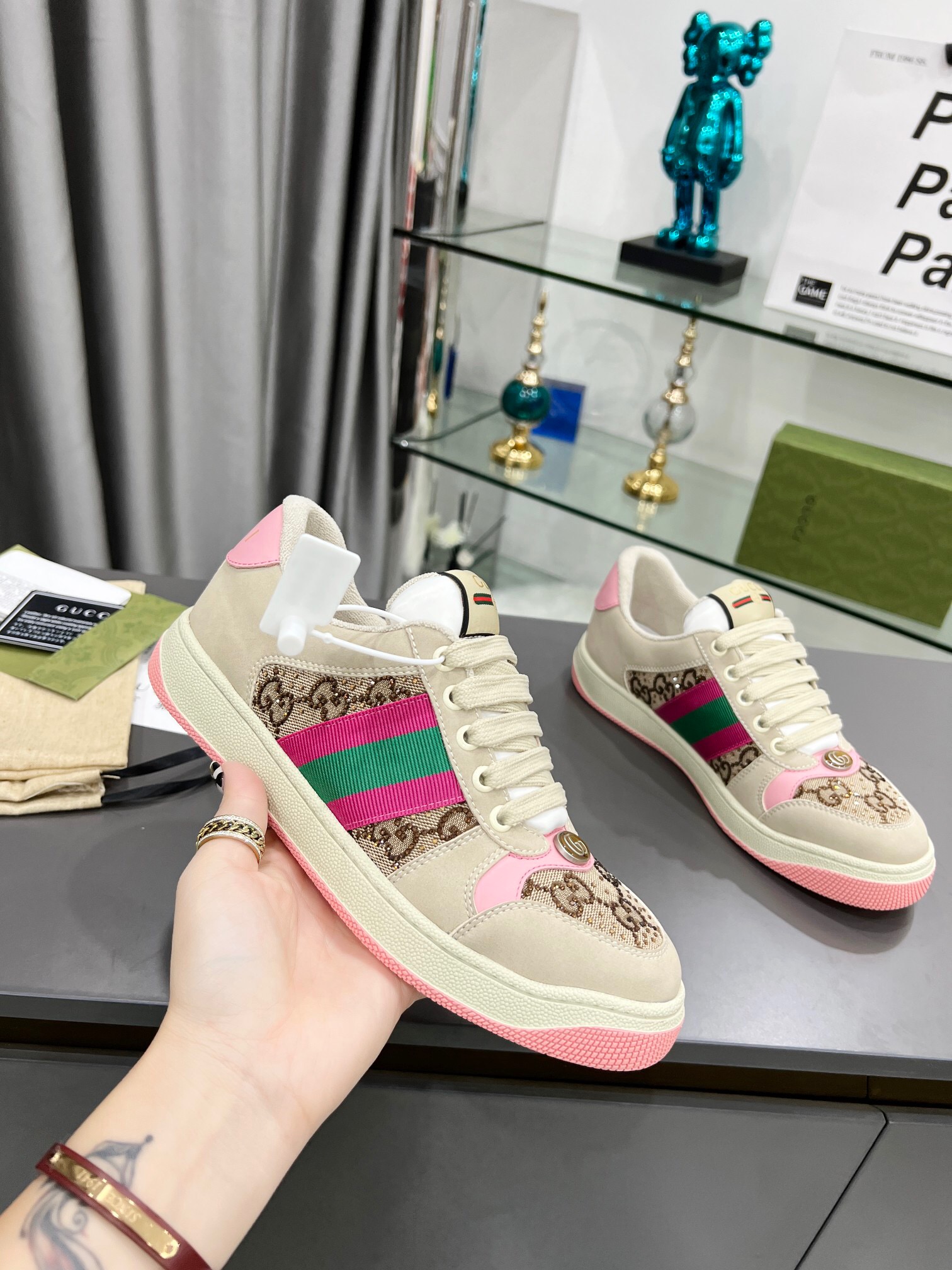 Gucci Screener series decorated crystal sneakers for women