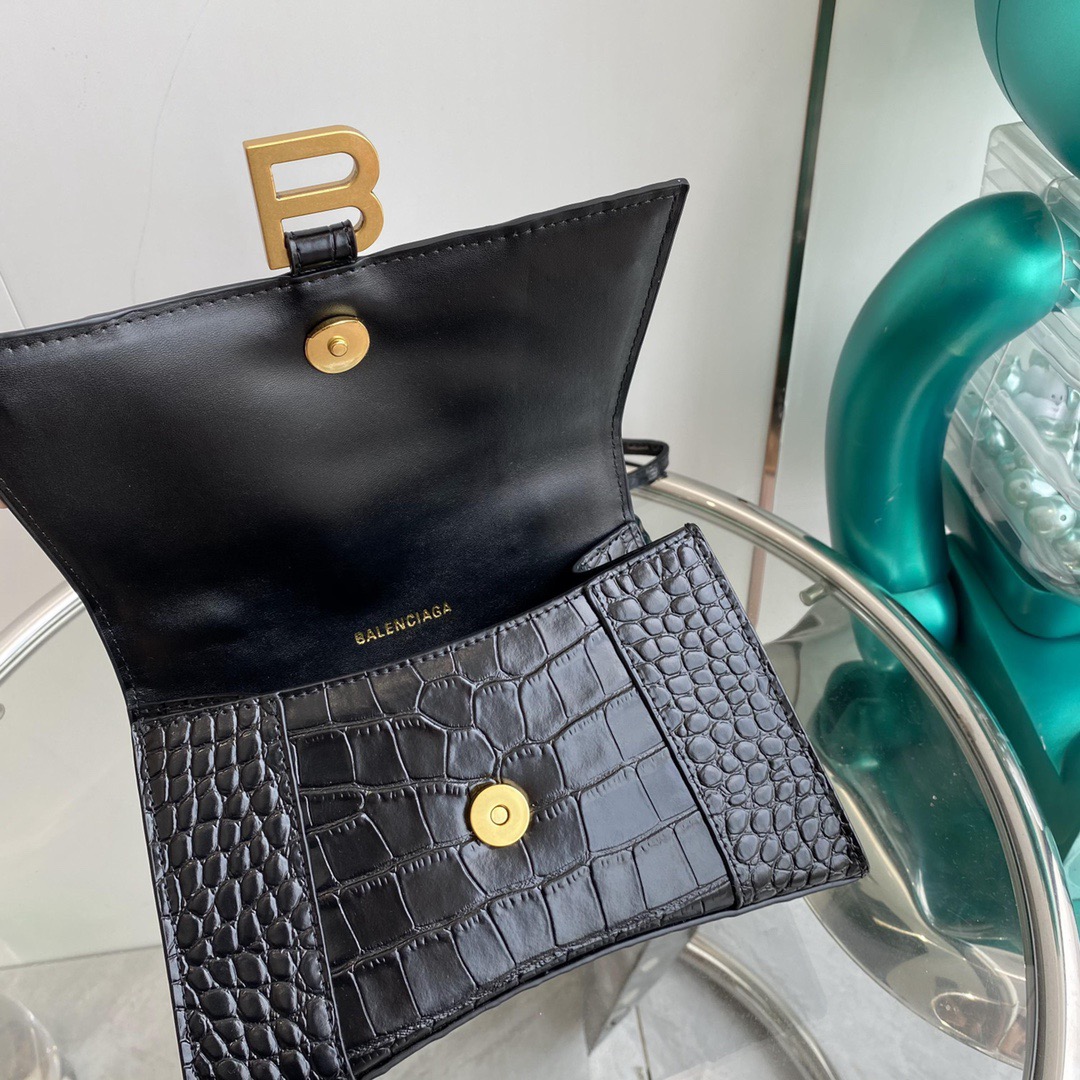 BALENCIAGA HOURGLASS HINGE Alligator embossed medium handbag