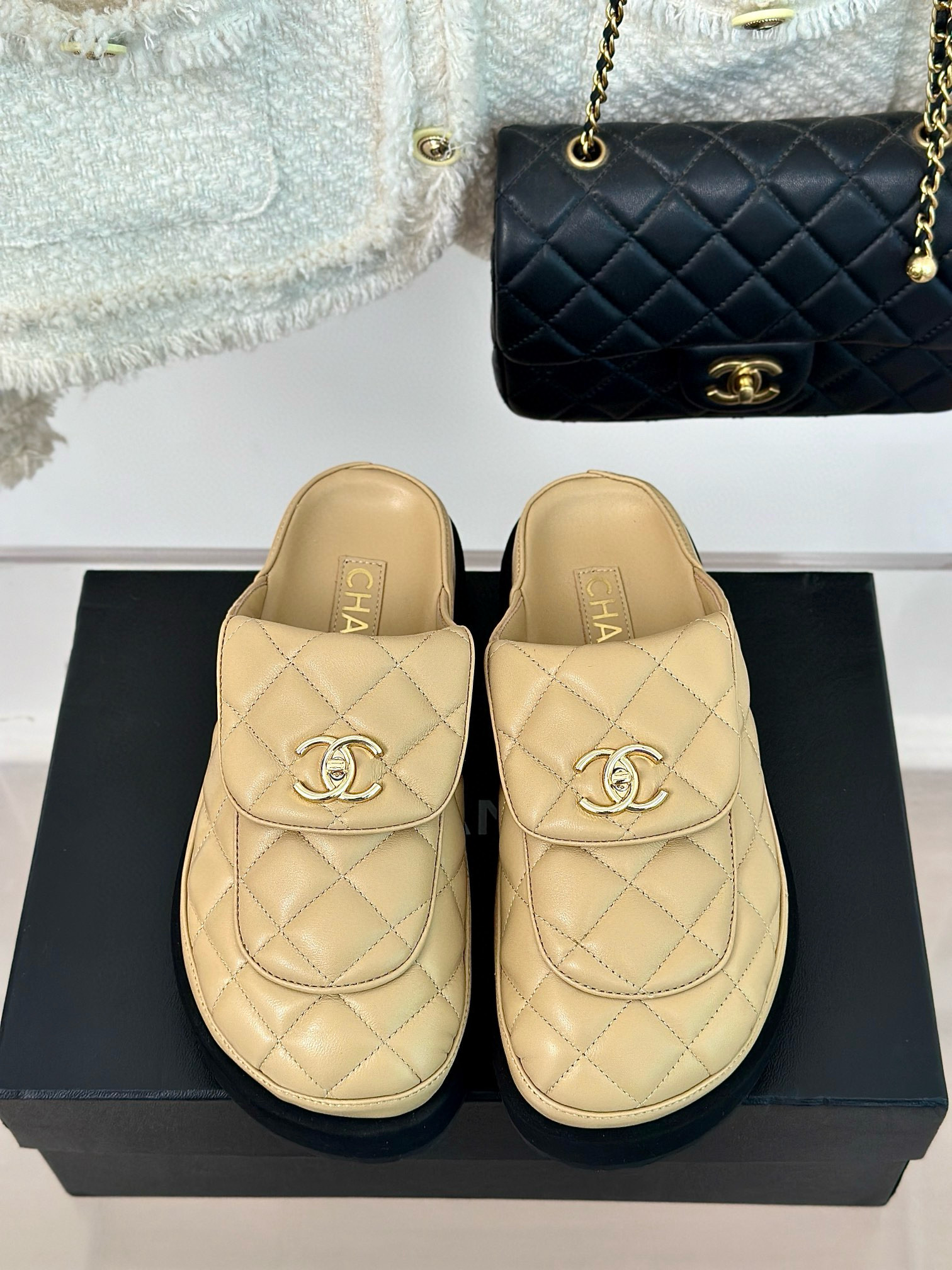 CHANEL buckle diamond birkenstock slippers