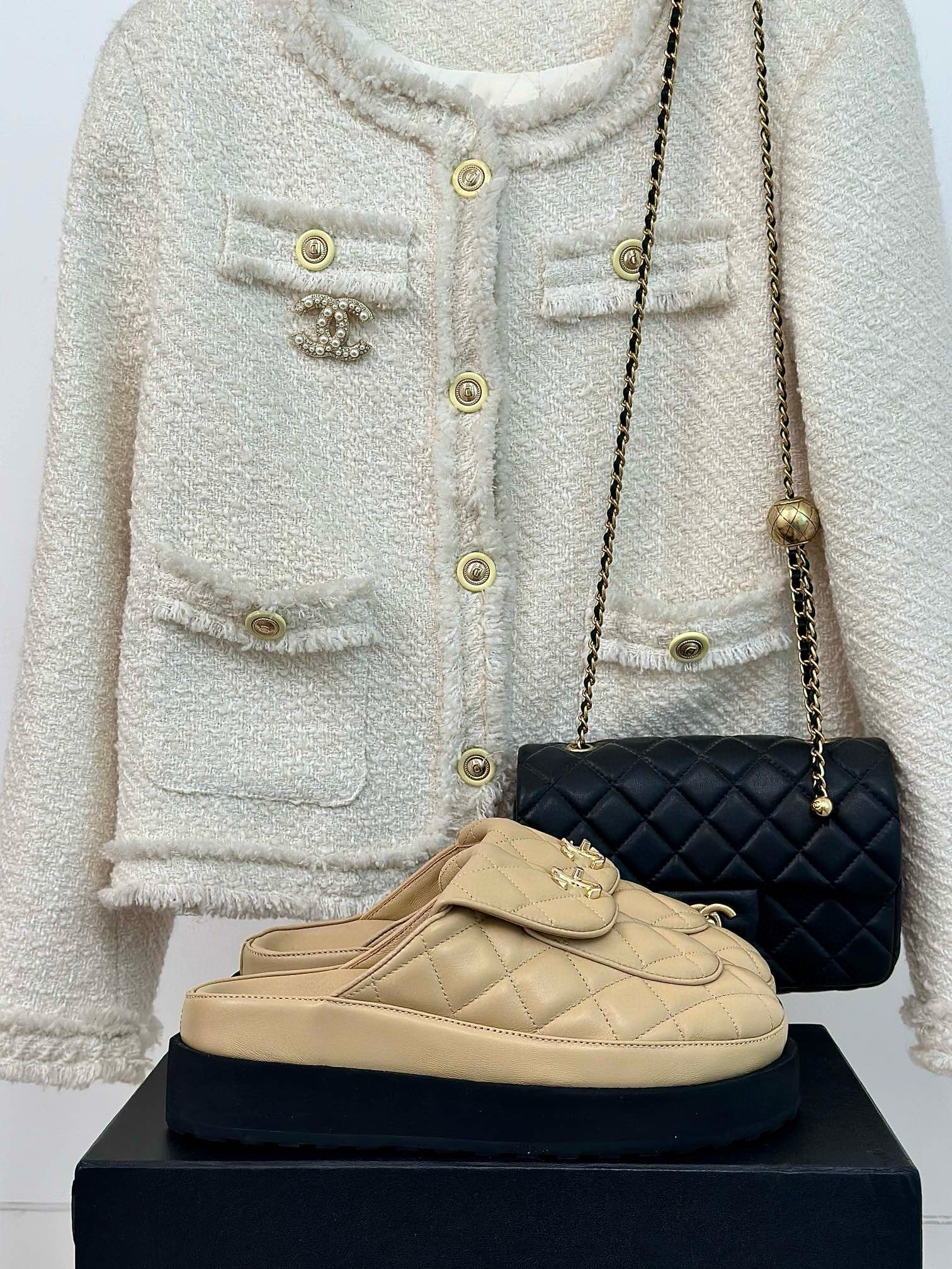 CHANEL buckle diamond birkenstock slippers