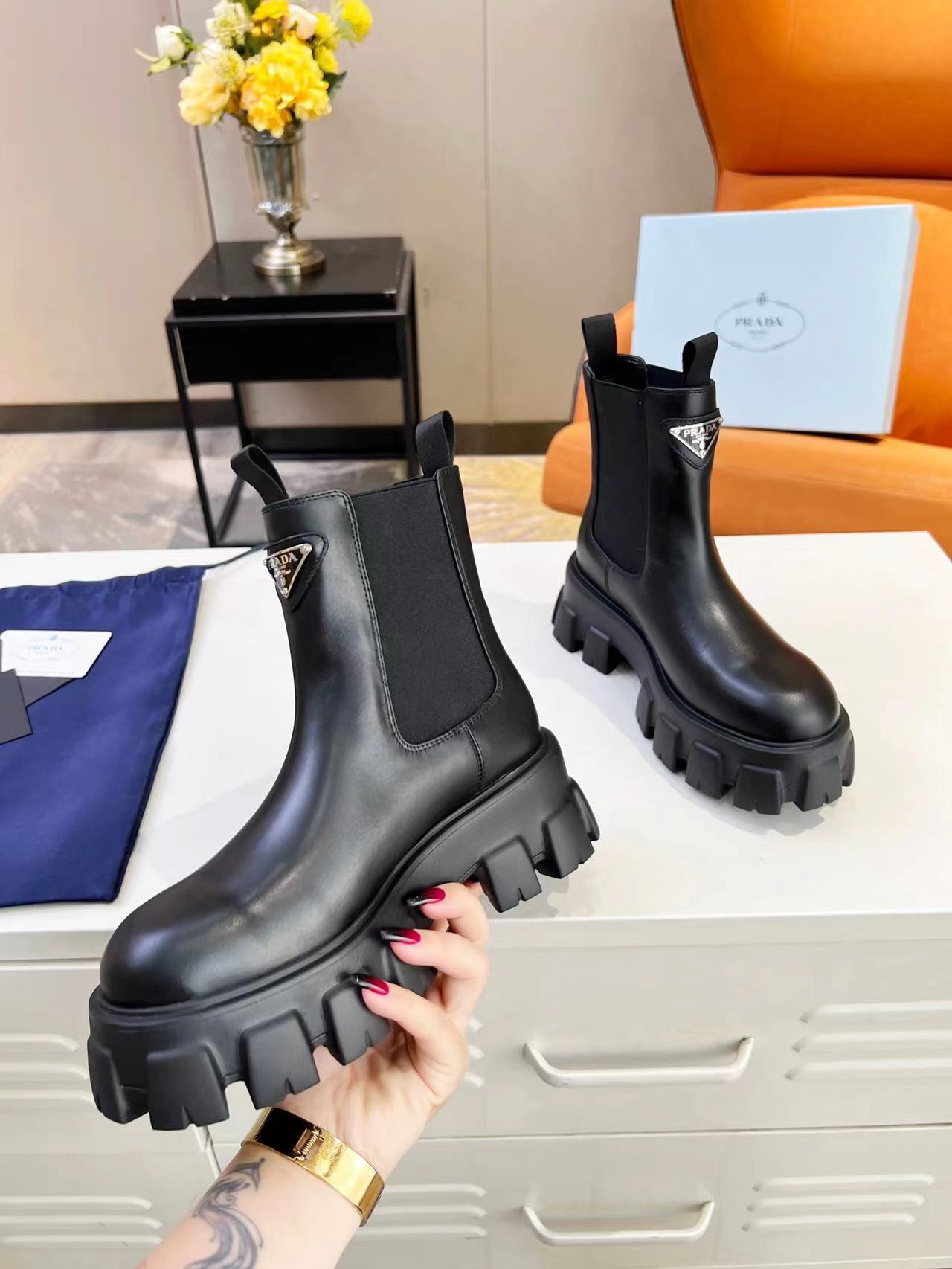 PRADA Monolith brushed leather boots