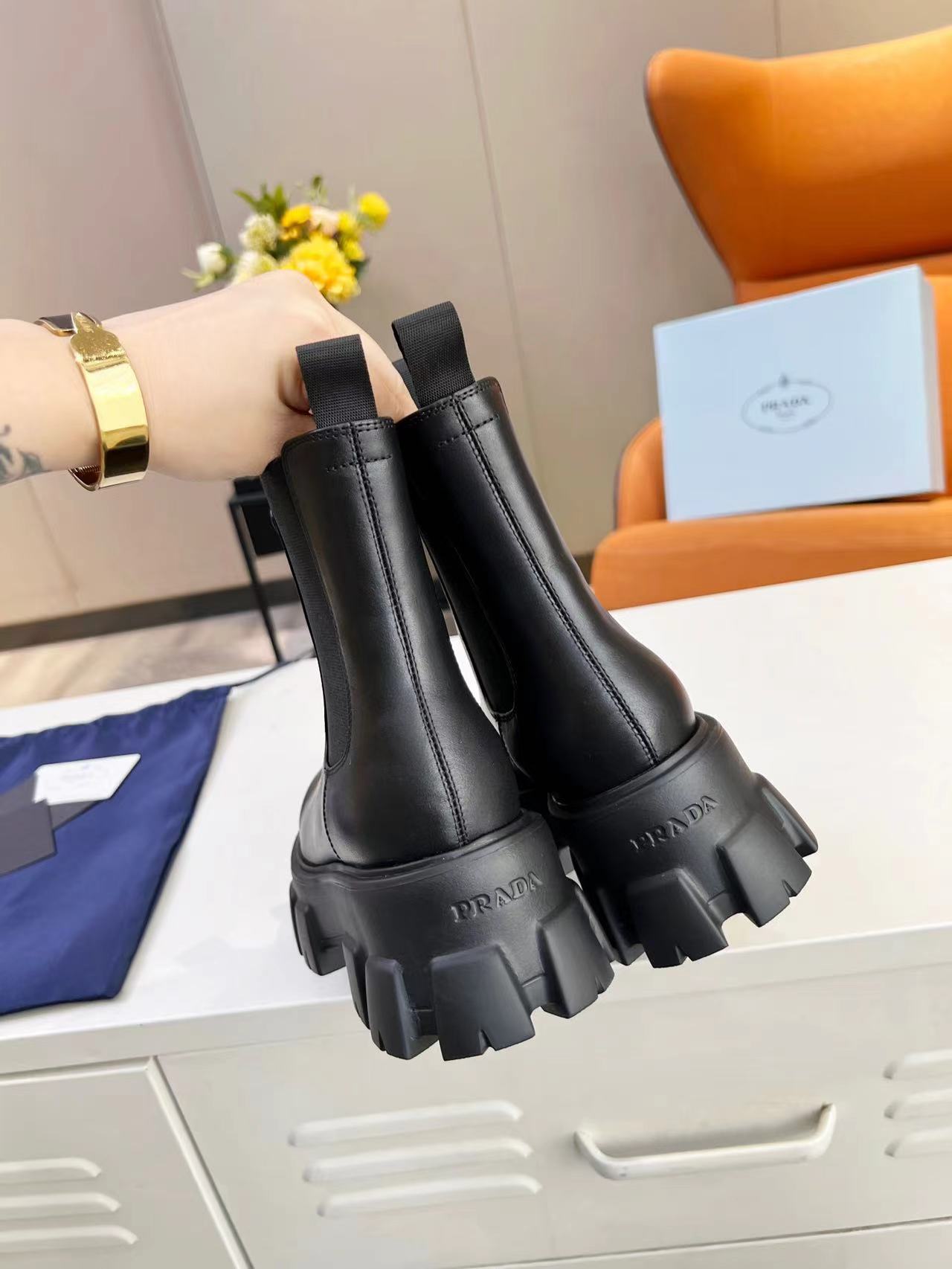 PRADA Monolith brushed leather boots