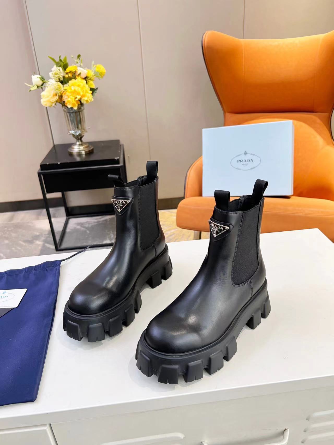 PRADA Monolith brushed leather boots