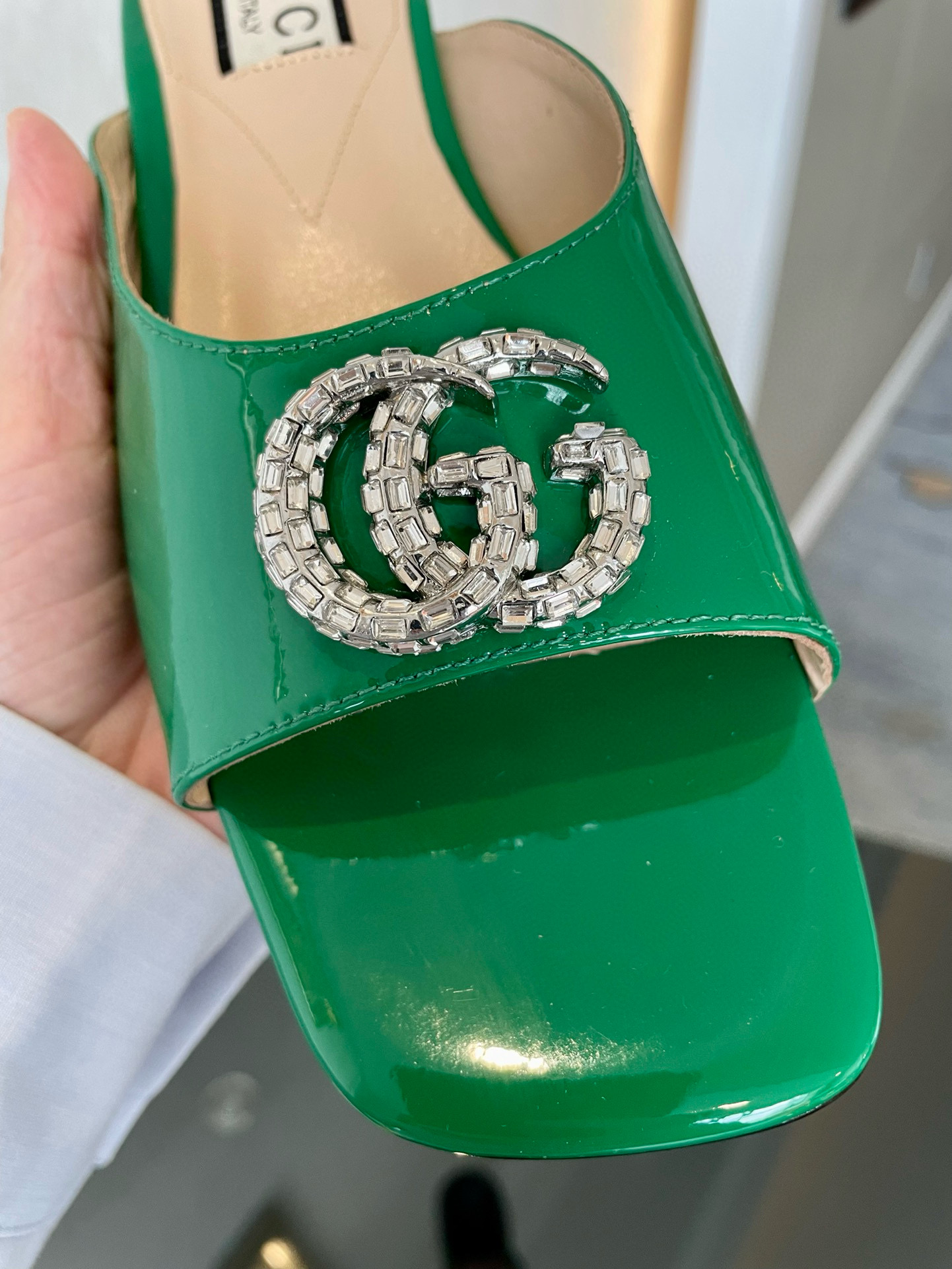 GUCCI Rhinestone slippers with buckle