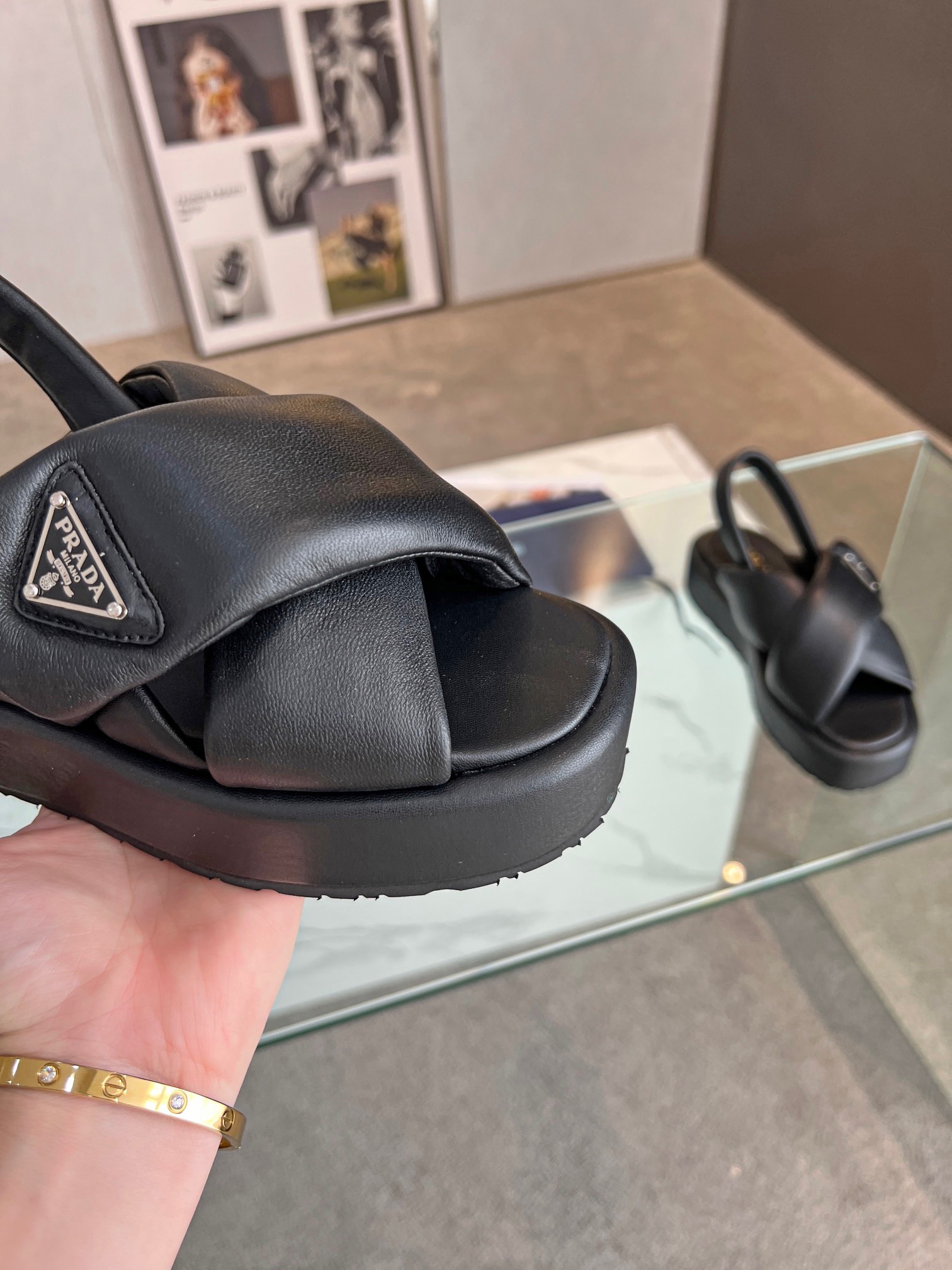 PRADA Monolith with soft sheepskin sandals