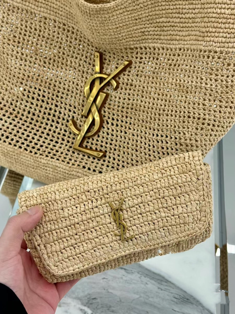 YSL ICARE Raffia crochet shopping bag