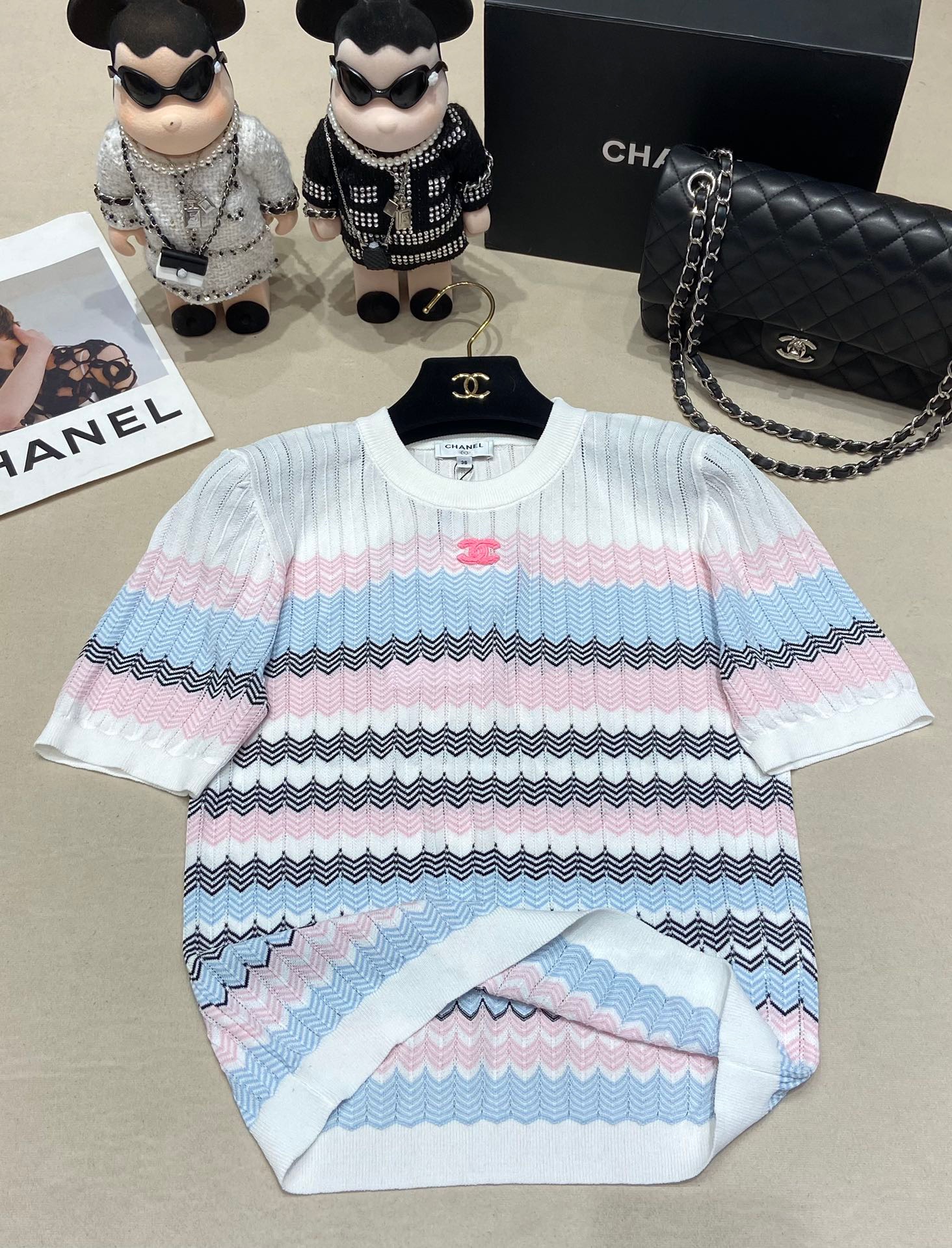 CHANEL Knitted ice silk round neck short sleeve