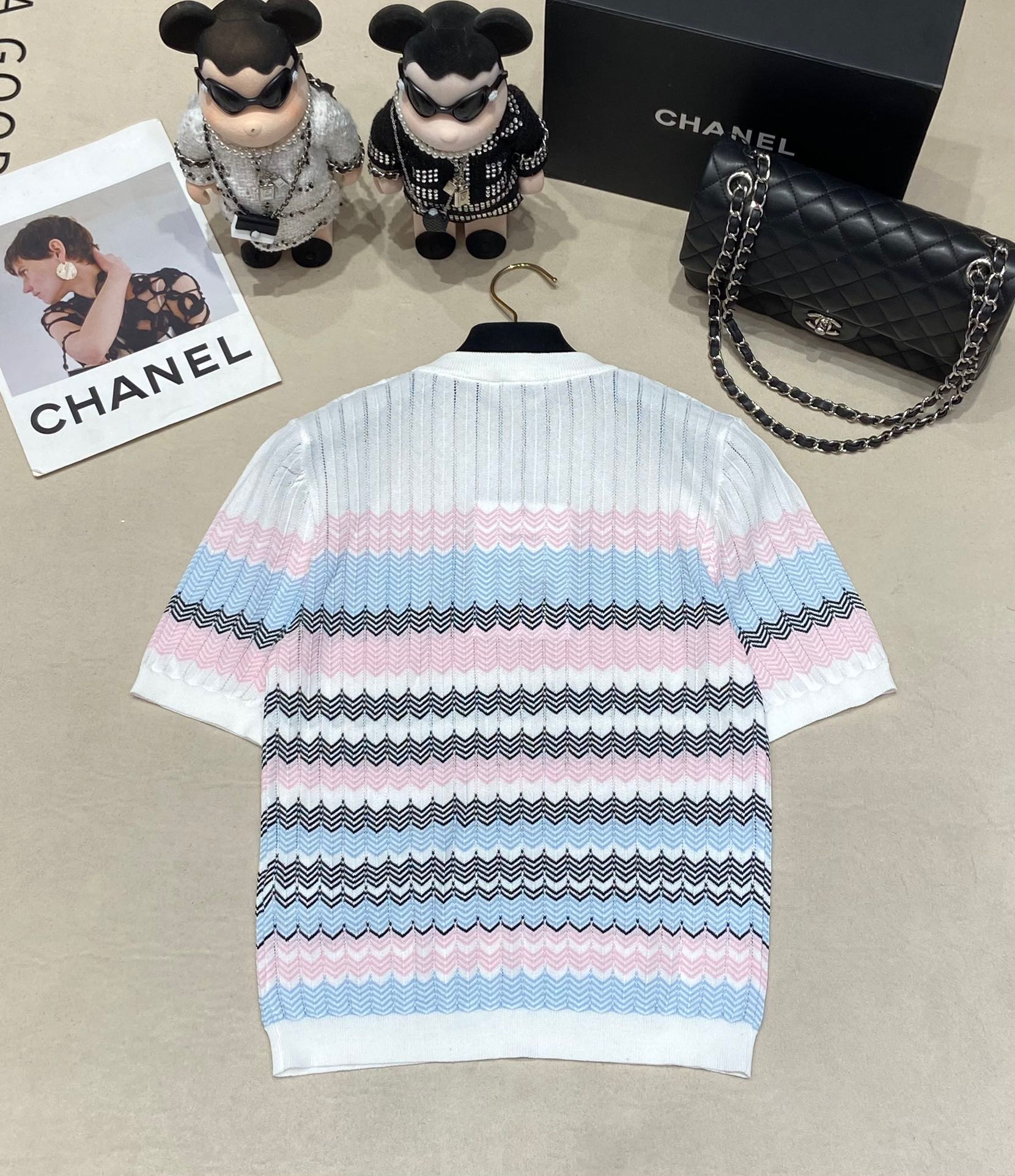 CHANEL Knitted ice silk round neck short sleeve