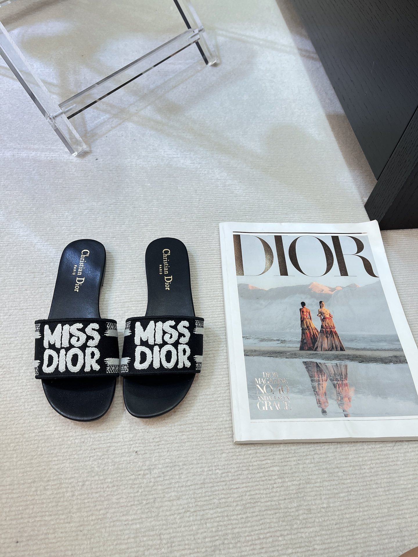 DIOR Latest Popular Miss Dior Graffiti Logo Embroidery SLIDES