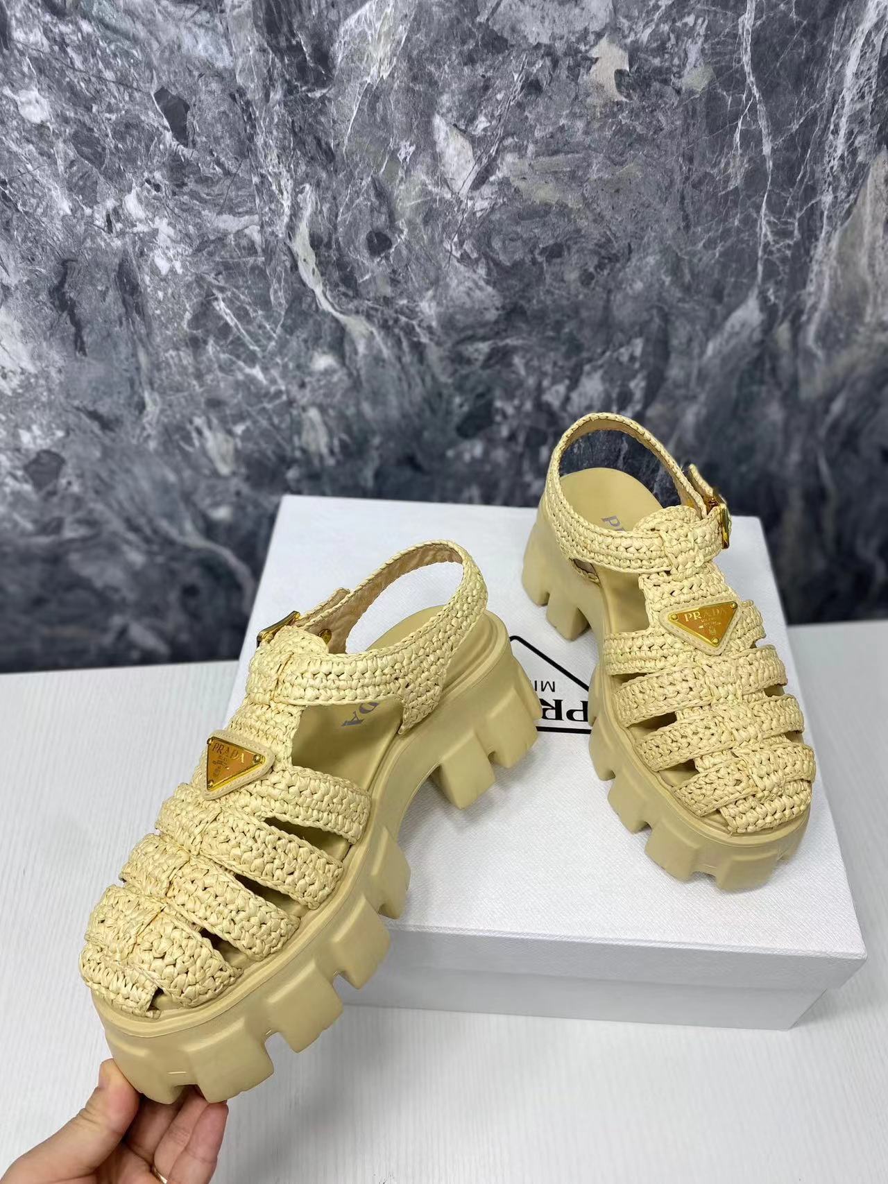 PRADA Roman Woven Thick Soled Rubber Sandals