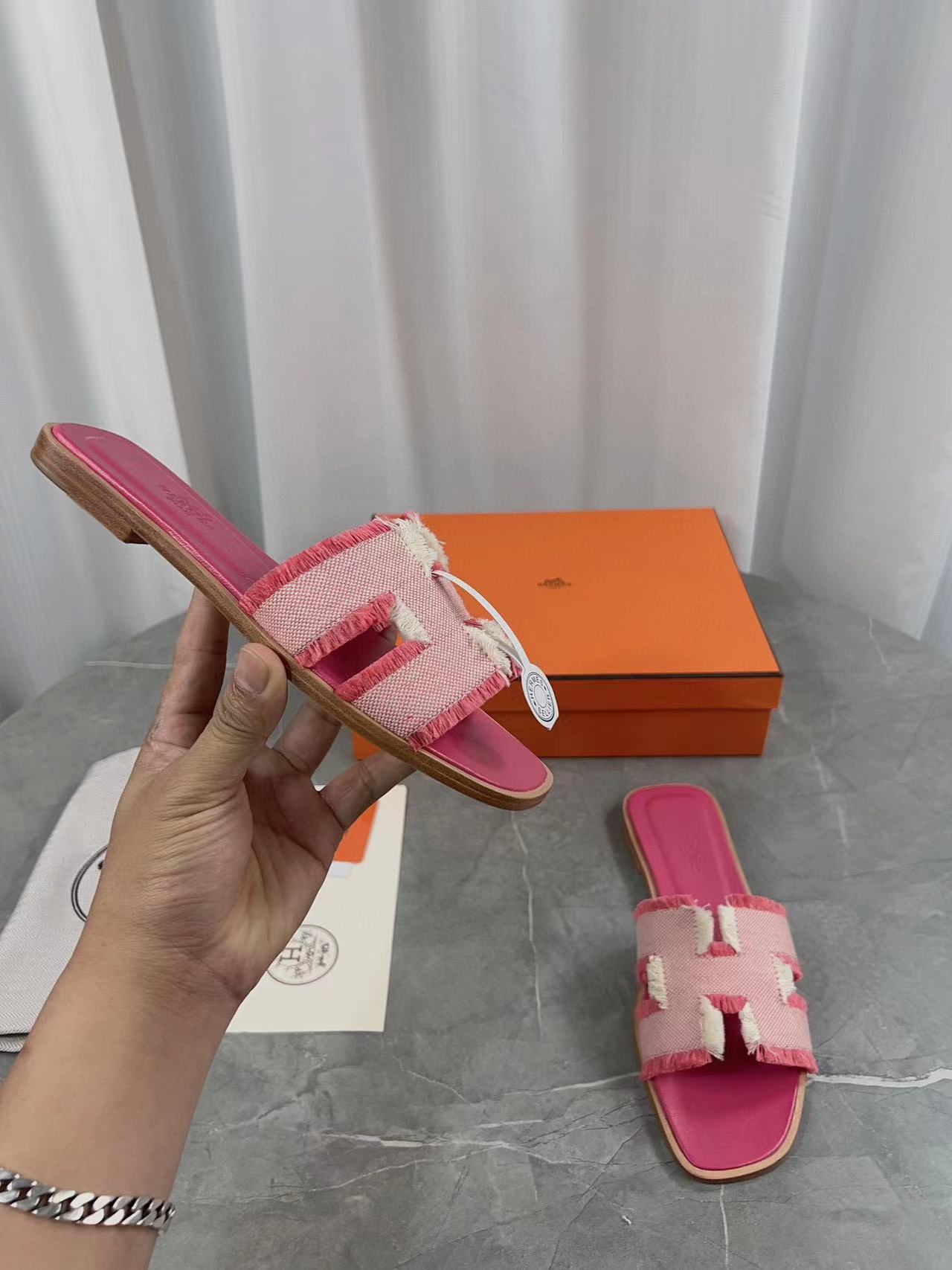 Hermès Classic H CanvasTassel Slippers